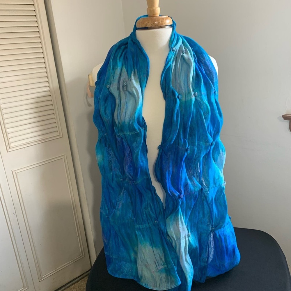 Blue Beautiful Scarf with Pearly Accents